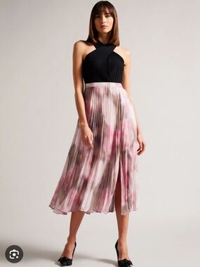 Ted Baker Loulous Crisscross Knit Bodice Pleated Midi Dress Size 2